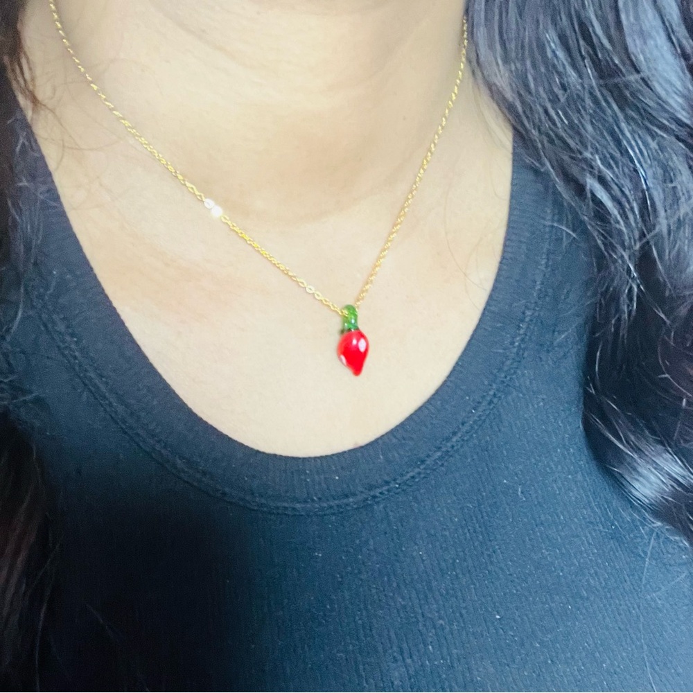 FRUIT SERIES Hand Blown Glass Strawberry Necklace - Picture 2 of 2